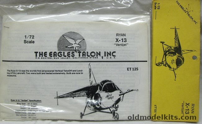 Eagles Talon 1/72 Ryan X-13 Vertijet - Bagged, ET125 plastic model kit